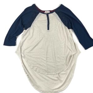 Skylar & Jade Womens Blouse, Cream Blue Lace Med